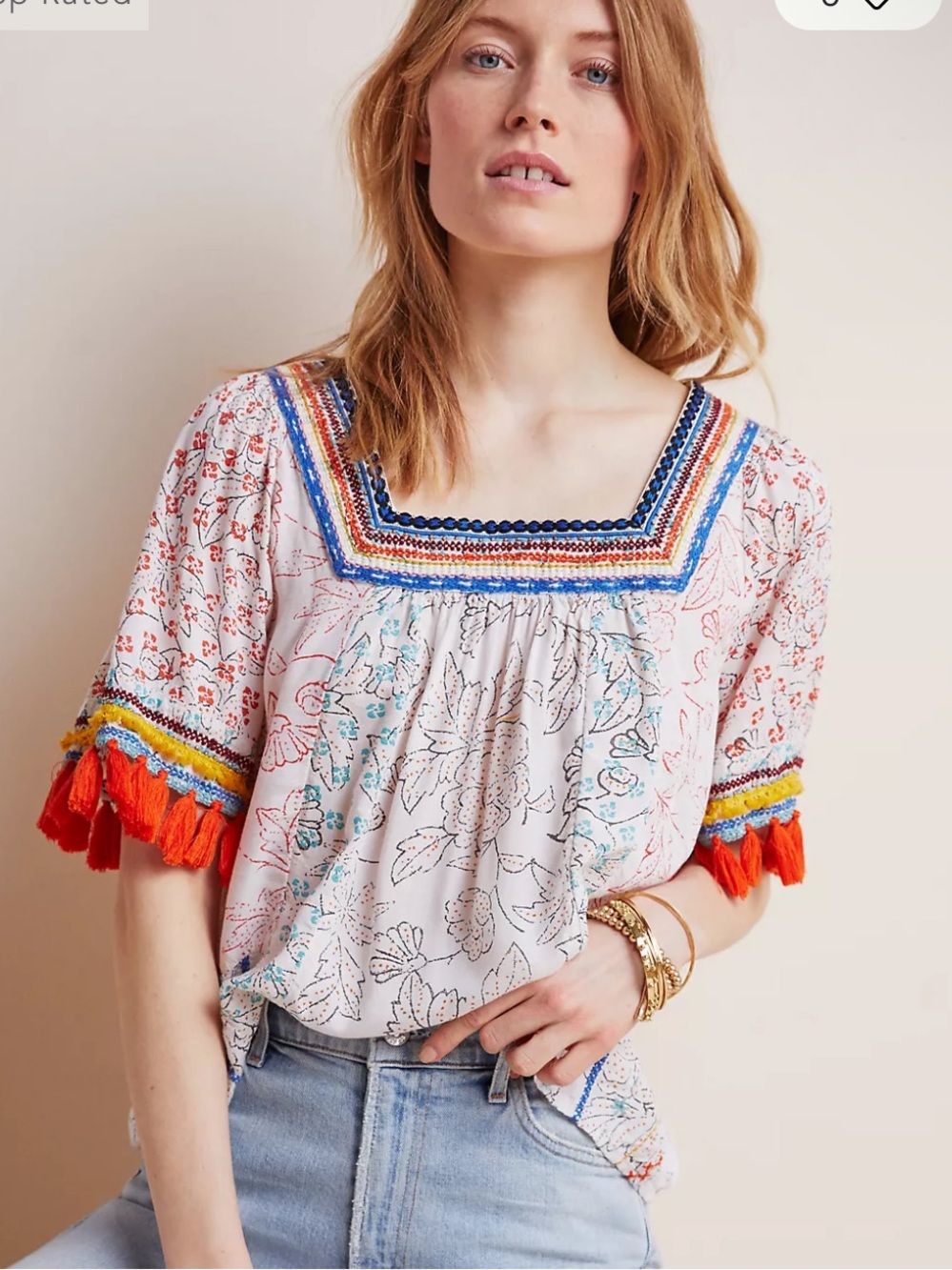 MAEVE ANTHROPOLOGIE Paolina Tasseled Blouse Size 1xl